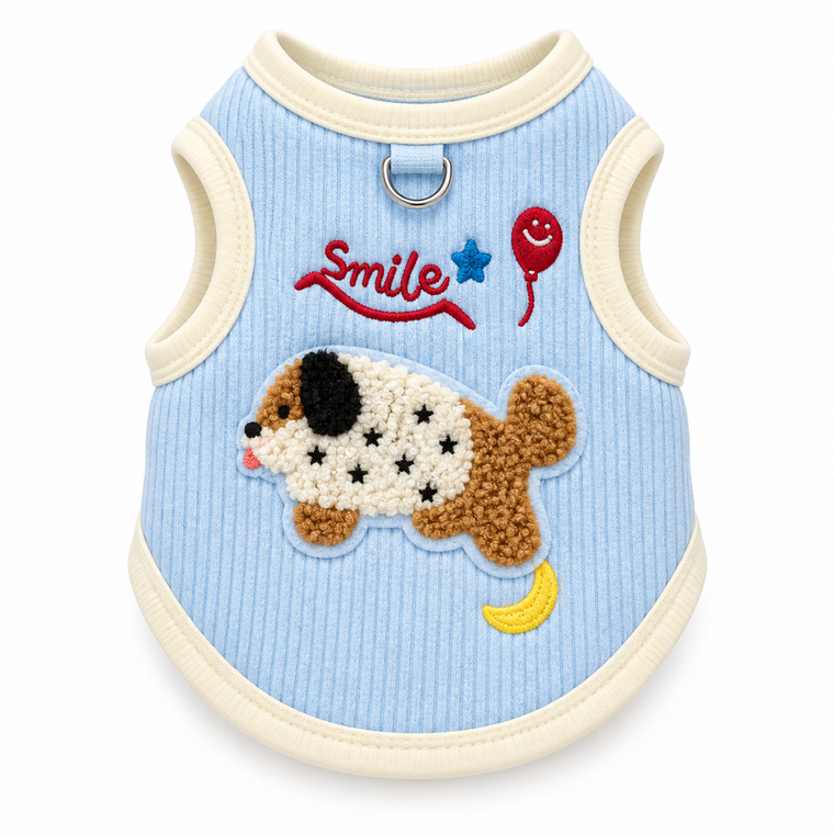 Sky blue embroidered ribbed pet vest