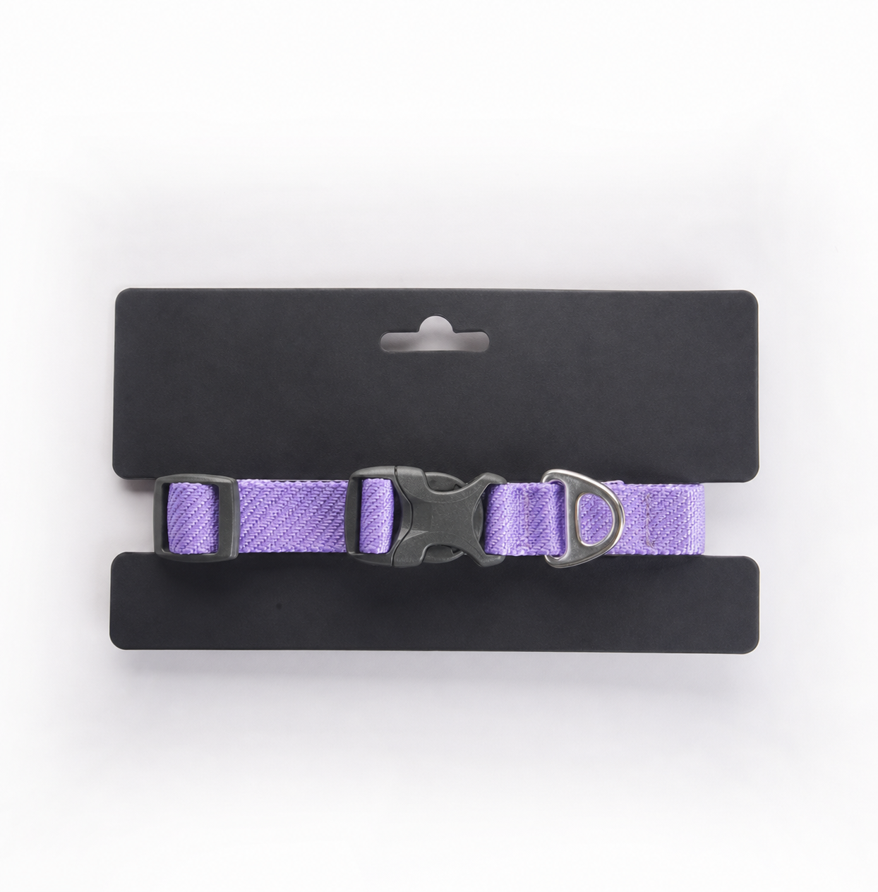 Purple adjustable dog collar with quick-release buckle and metal D-ring