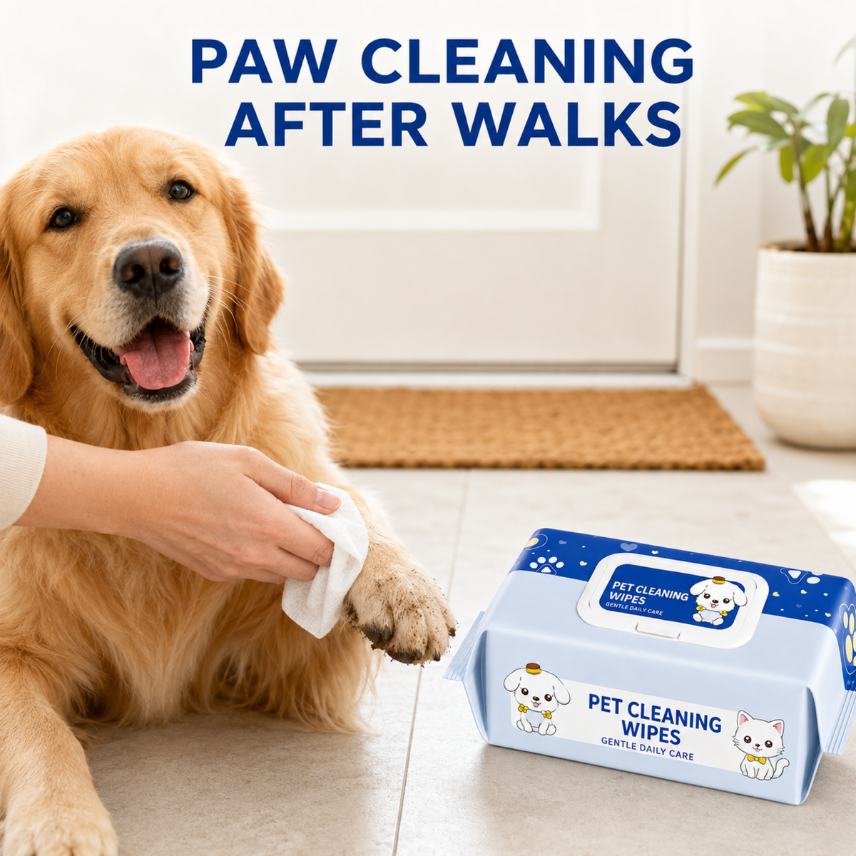 Cleaning dog paws after walks