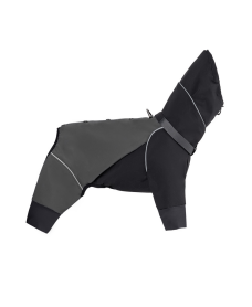 Black waterproof outdoor dog rain jacket with high neck coverage