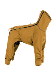 Mustard waterproof outdoor dog rain jacket with full-body coverage