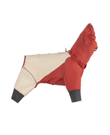 Red and cream waterproof outdoor dog rain jacket